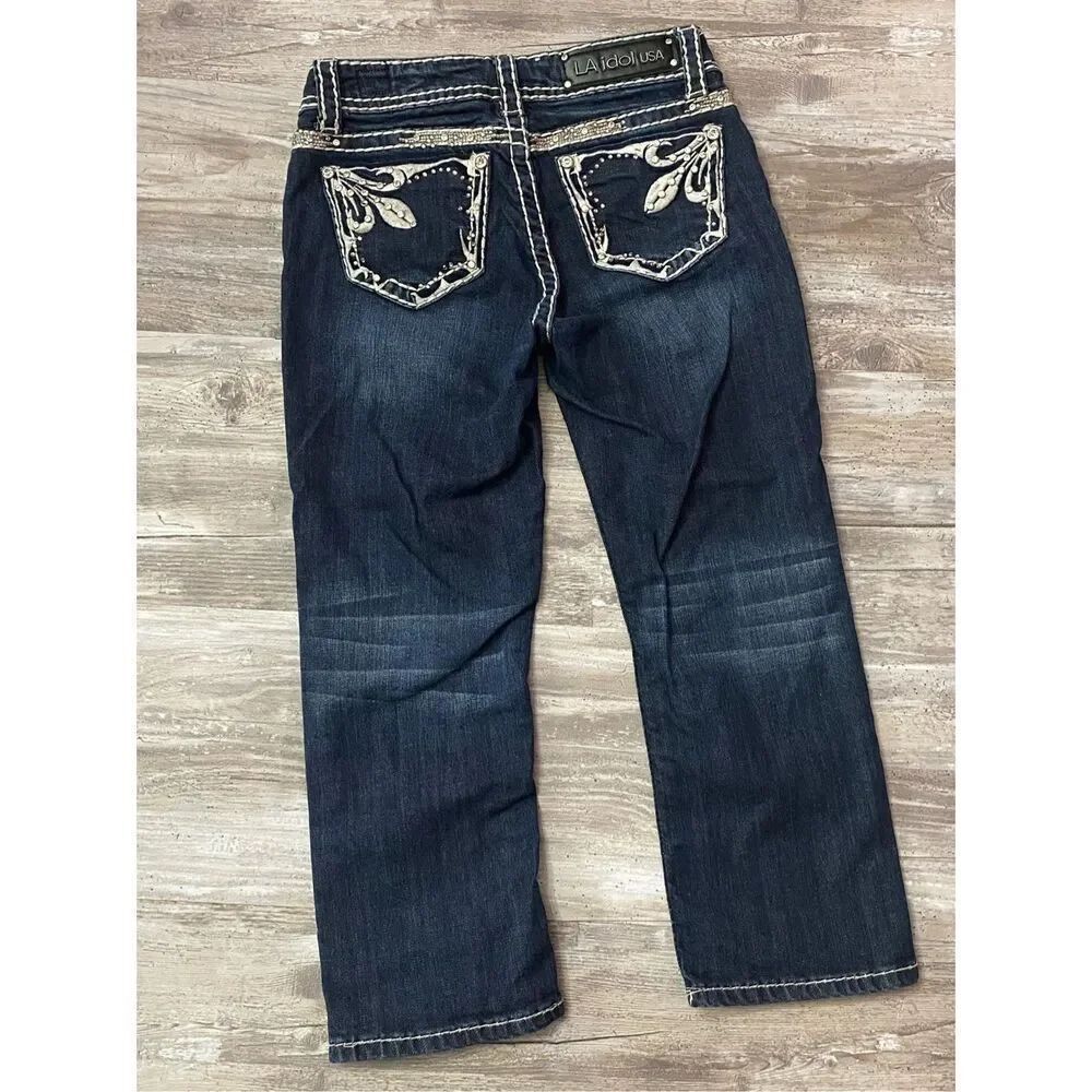 LA Idol Capri Jeans Rhinestone Embellished Cropped Women’s Junior’s Sz 3
